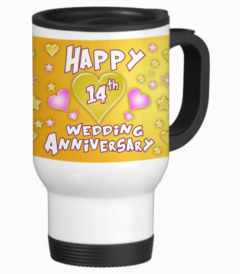 

SajawatHomes 14th Happy Anniversary White Travel Stainless Steel Mug(600 ml)