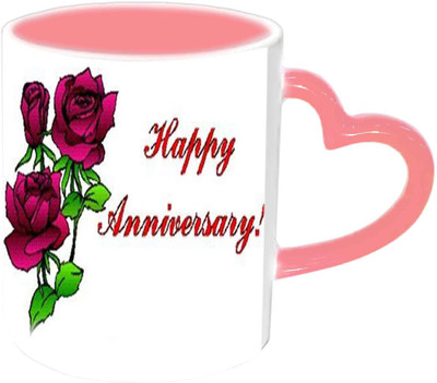 

Raj Laxmi Anniversary Wishes Pink Handle Ceramic Mug(350 ml)