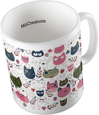 

MiiCreations Printed Cat Faces Pattern Ceramic Mug(325 ml), Multicolor