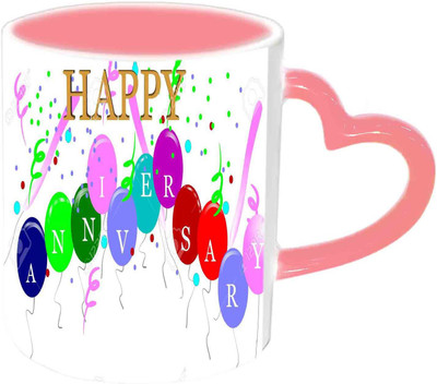 

Raj Laxmi Anniversary Wishes With Beautiful Balloons Design Pink Handle Ceramic Mug(350 ml)