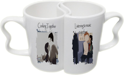 

Ucard Together Cooking and Music Love CoupleMug Set Bone China, Ceramic, Porcelain Mug(325 ml, Pack of 2), Multicolor
