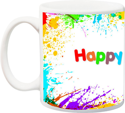 

ME&YOU Gift for Holi;Happy Holi colorful printed Ceramic Mug(325 ml), Multicolor
