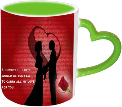 

Raj Laxmi Couple Heart Green Handle Valentine Ceramic Mug(350 ml)