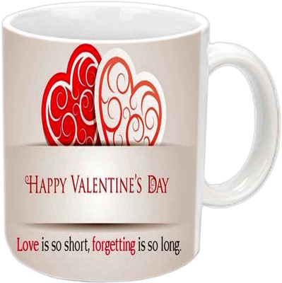 

Raj Laxmi Red white heart valentine white Ceramic Mug(385 ml)