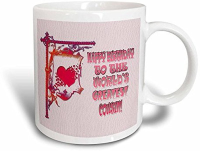 

3dRose mug_218414_1 Happy Birthday to The Worlds Greatest Cousin Popular Saying Ceramic, 11 oz, White Ceramic Mug(60 ml), Multicolor