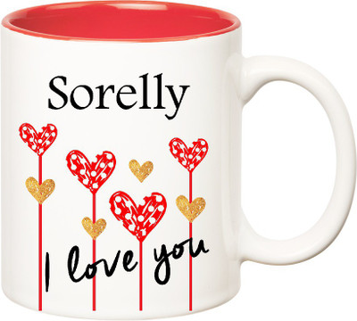 

Huppme I Love You Sorelly Inner Red (350 ml) Ceramic Mug(350 ml), Red;white