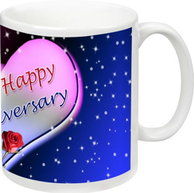 

KappoMania Happy Anniversary Love Ceramic Mug(325 ml), Multicolor