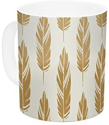 

Kess InHouse InHouse Amanda Lane Feathers Yellow Cream Mustard Pattern Ceramic Coffee, 11 oz, Multicolor Ceramic Mug(60 ml)