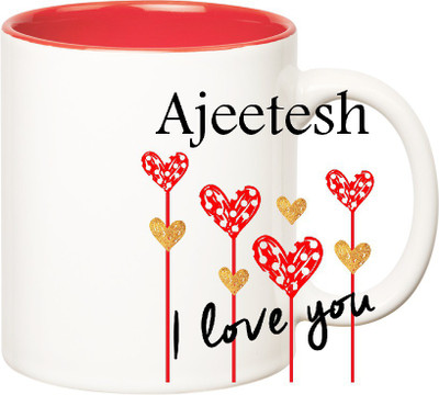 

Huppme I Love You Ajeetesh Inner Red (350 ml) Ceramic Mug(350 ml), Red;white