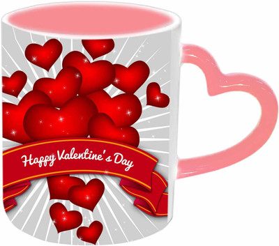 

Raj Laxmi Twinkling hearts pink handle valentine Ceramic Mug(350 ml)