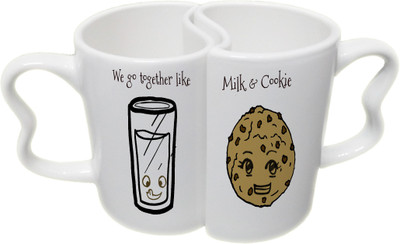 

Ucard Valentines Day Milk Cookie Love Couple Bone China, Ceramic, Porcelain Mug(325 ml), Multicolor