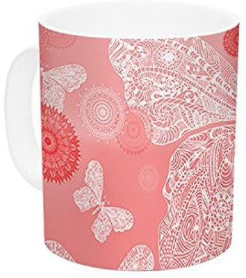 

Kess InHouse InHouse Monika Strigel Butterfly Dreams Coral Pink White Ceramic Coffee, 11 oz, Multicolor Ceramic Mug(60 ml)