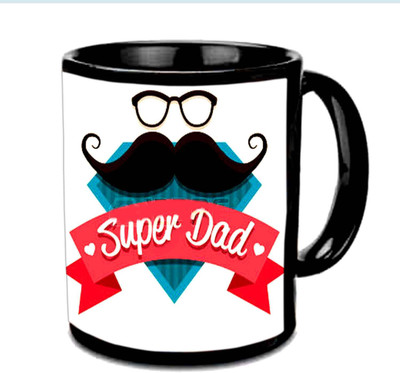 

Raj Laxmi Super Dad Sweet n Funny Design Multicolor Ceramic Mug(350 ml), Black