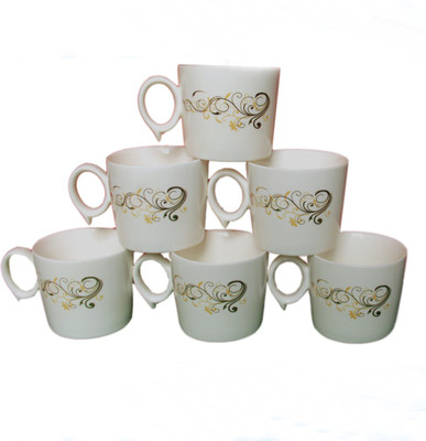 

White Gold Pattern Ceramic Mug(150 ml, Pack of 6)