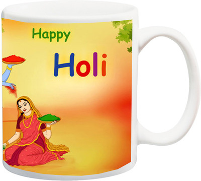 

ME&YOU Gift for Holi;Wish very Happy holy radha and krishna 3D Printed Ceramic Mug(325 ml), Multicolor