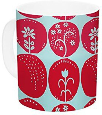 

Kess InHouse InHouse Anneline Sophia Dotty Papercut Red Circles Blue Ceramic Coffee, 11 oz, Multicolor Ceramic Mug(60 ml)