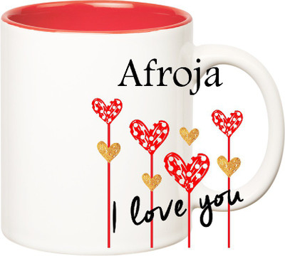 

Huppme I Love You Afroja Inner Red (350 ml) Ceramic Mug(350 ml), Red;white