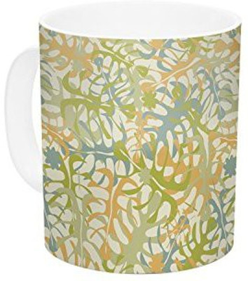 

Kess InHouse InHouse Julia Grifol Warm Tropical Leaves Green Orange Ceramic Coffee, 11 oz, Multicolor Ceramic Mug(60 ml)