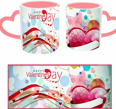 

Raj Laxmi Heart gift pink handle valentine. Ceramic Mug(350 ml)