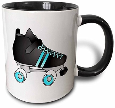 3dRose Skating Gifts Black and Blue Roller Skate Two Tone Black, 11 oz, Black/White Ceramic Mug(60 ml)