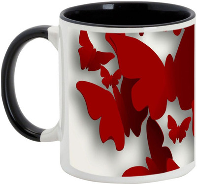 

AllUPrints Boyfriend/Girlfriend Gifts - Love Laden Butterflies Ceramic Mug(325 ml), Black
