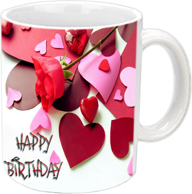 

Raj Laxmi Beautiful Rose Happy Birthday White Ceramic Mug(3.5 ml)