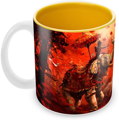 

Tuelip Beautiful Printed Yoddha Inside Yellow for Tea And Coffee Ceramic Mug(350 ml), Multicolor
