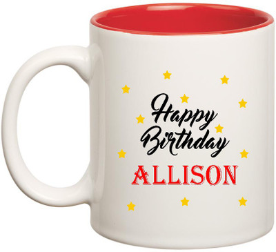 

HuppmeGift Happy Birthday Allison Inner Red Ceramic (350ml) Ceramic Mug(350 ml), Red;white