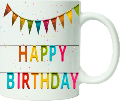 

Maison N Mode Happy Birth Day Line Coffee Ceramic Mug(330 ml), Multicolor