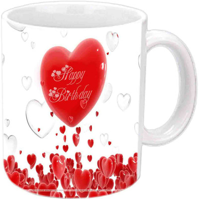 

Raj Laxmi Lovely Hearts Happy B'day White Ceramic Mug(3.5 ml)