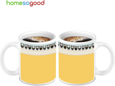 51% OFF on Homesogood Lovely Yellow Designed Pattern (2s) Ceramic Mug(280 ml, Pack of 2)