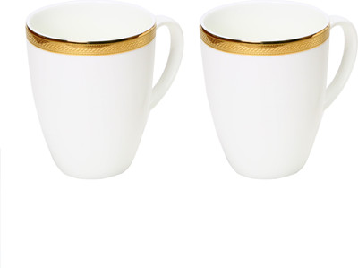 

TATA CERAMICS GOLDEN GATE Bone China Mug(320 ml, Pack of 2), White