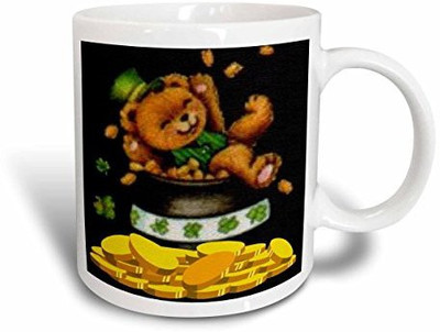 

3dRose Teddy Bear Sitting in Pot of Gold Coins Ceramic, 15 oz, White Ceramic Mug(60 ml)