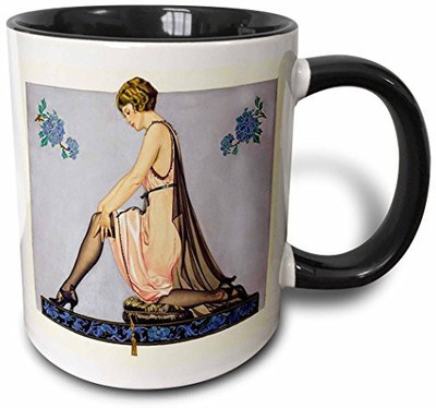 

3dRose mug_49320_4 Art Deco Hosiery Ad Two Tone Black, 11 oz, Black/White Ceramic Mug(60 ml), Multicolor