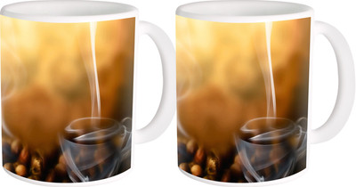 

Heyworlds gifts for coffee design 02 Ceramic Mug(325 ml, Pack of 2), Multicolor