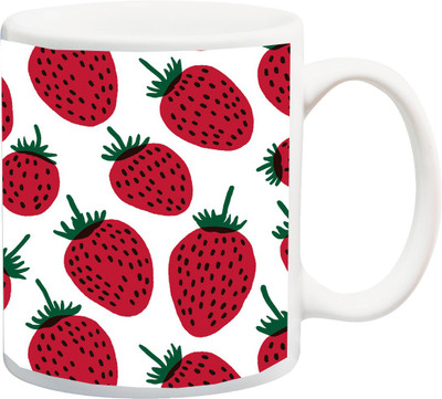 

ME&YOU Red Strawberries Designer Print Bone China Mug(325 ml), Multicolor