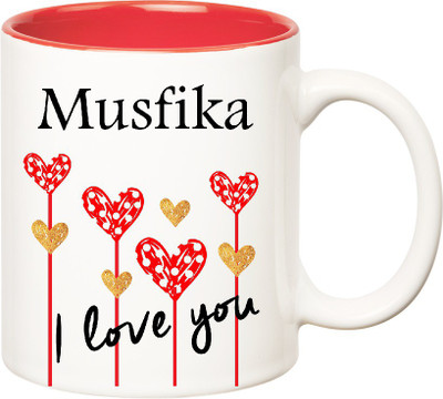 

Huppme I Love You Musfika Inner Red (350 ml) Ceramic Mug(350 ml), Red;white