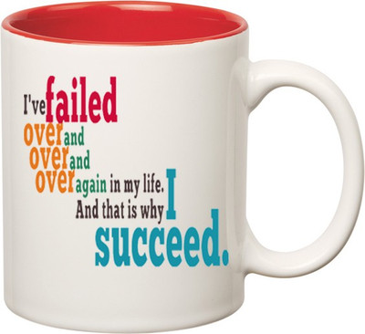 

Huppme Faileure Inspiration Inner Red Ceramic Mug(350 ml), Red;white