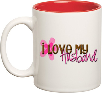 

Huppme I Love My Husband Inner Red Ceramic Mug(350 ml), Red;white