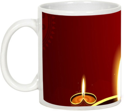 

AllUPrints Gifts For Diwali - Enjoy The Sparkling Deepawali Ceramic Mug(325 ml), White
