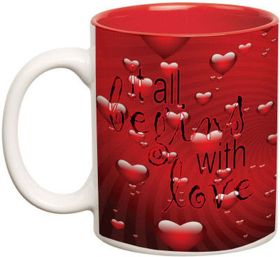 

Prithish It All Begins With Love Double Color Ceramic Mug(330 ml), Multicolor