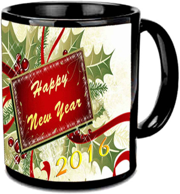 

Raj Laxmi New year well wishes black cup Ceramic Mug(350 ml)