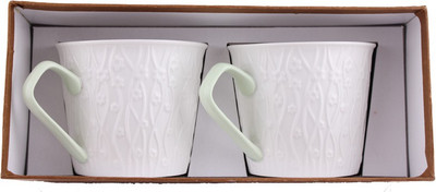 

White Gold 923 Green Porcelain Mug(236 ml, Pack of 2), Green;white