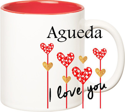 Huppme I Love You Agueda Inner Red (350 ml) Ceramic Mug(350 ml), Red;white