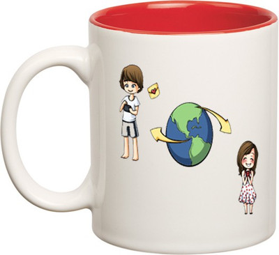 Huppme Love Couple Inner Red Ceramic Mug(350 ml), Red;white