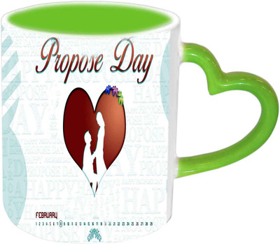 

Raj Laxmi Love Propose Green Handle Valentine Ceramic Mug(350 ml)