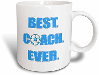 

3dRose mug_181863_1 Best Coach Ever Blue and White Ceramic, 11 oz, White Ceramic Mug(60 ml)