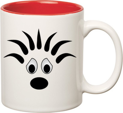 

Huppme Funny Face Inner Red Ceramic Mug(350 ml), Red;white