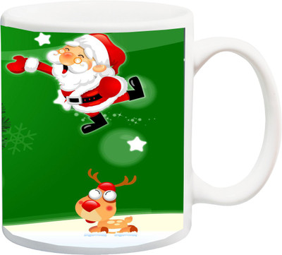 

ME&YOU Gift For family and Relative;Merry Christmas santa star Printed Ceramic Mug(325 ml), Multicolor
