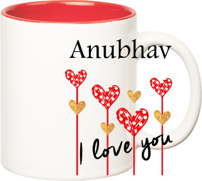 

Huppme I Love You Anubhav Inner Red (350 ml) Ceramic Mug(350 ml), Red;white